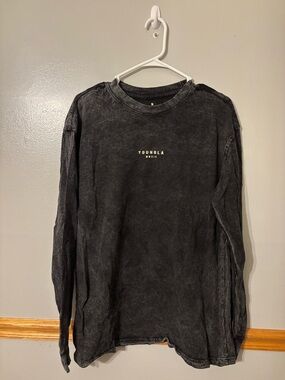 YOUNGLA Acid Wash Black Long Sleeve Medium Mens